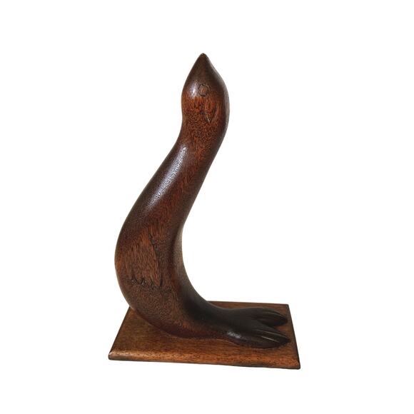 MCM Wood Carved Seal Sculpture Figurine - Picture 3 of 8